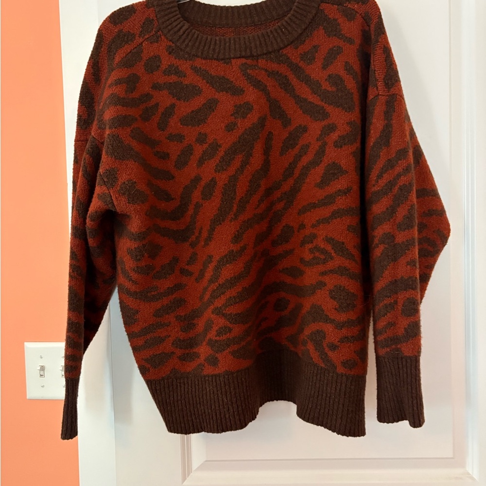 Ava & Viv Animal Print Sweater - Rust and Dark Brown